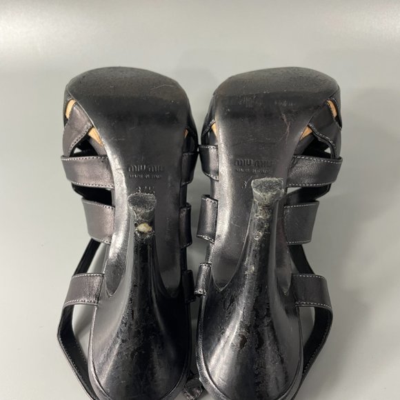 Authentic Miu Miu Washed Leather Platform Strappy High Heel Sandals, 37.5 - Picture 10 of 11